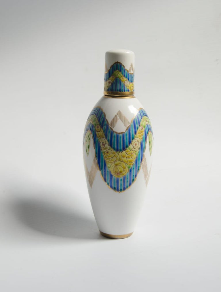 Porcelain Camile Naudot art deco bottle color blue and yellow France