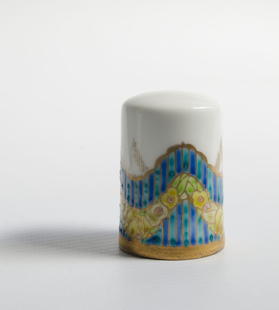 Art Deco Porcelain Camile Naudot art deco bottle color blue and yellow France For Sale