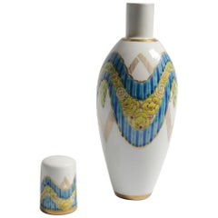 Porcelain Camile Naudot art deco bottle color blue and yellow France