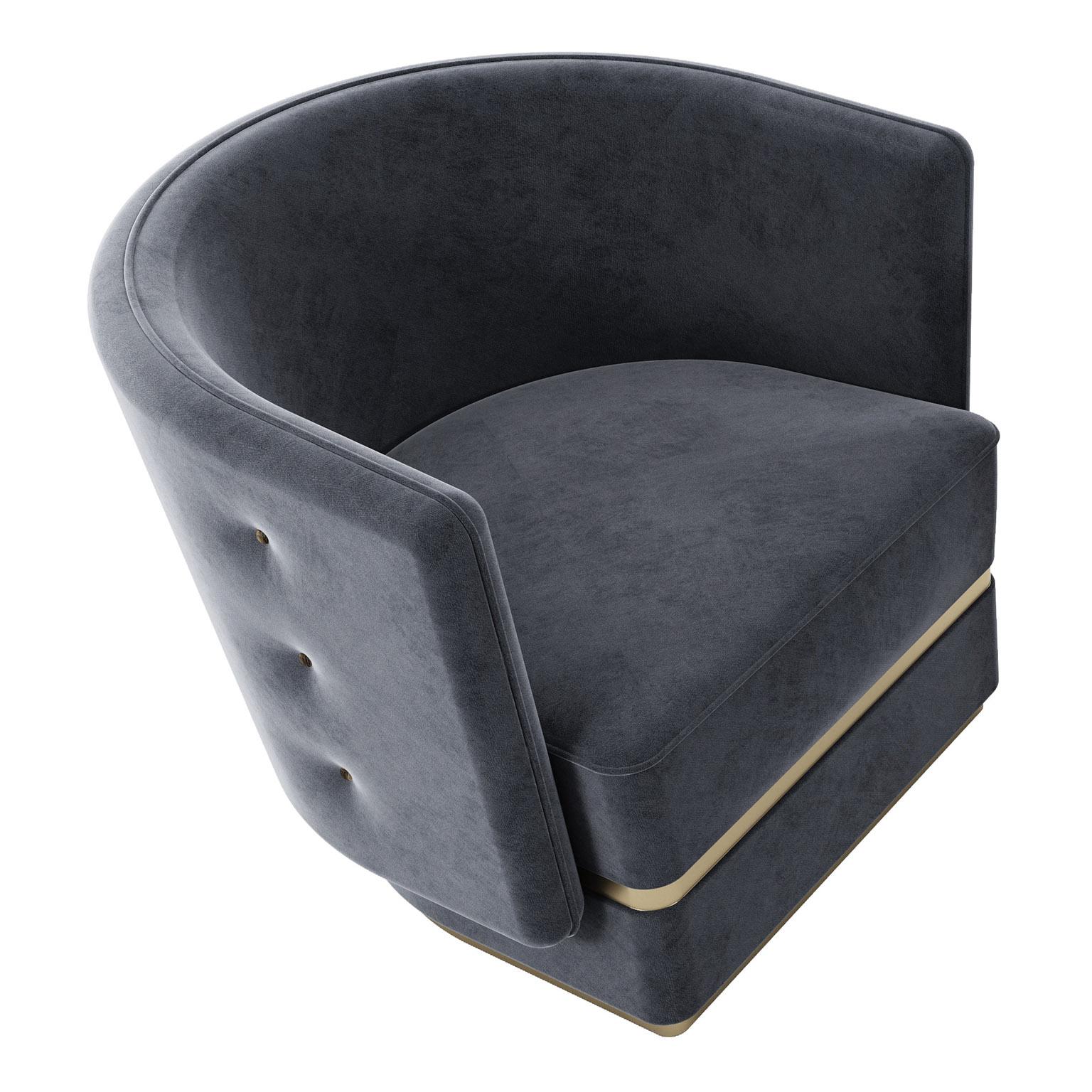 Modern POEMA Armchair with brass buttons and base For Sale