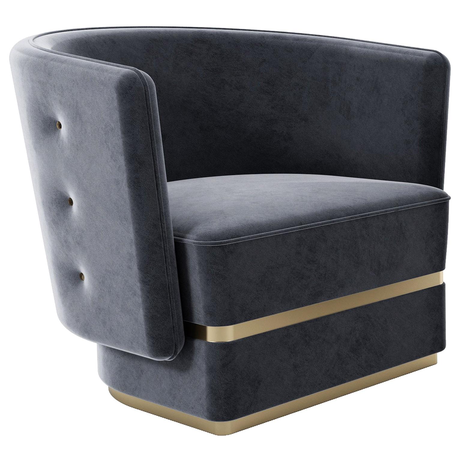 POEMA Armchair with brass buttons and base For Sale