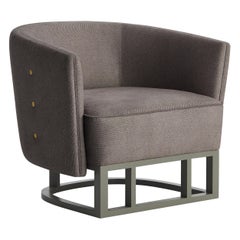 Poema II Armchair with Shapely Base and Brass Buttons