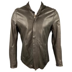 POEME BOHEMIEN Size S Grey Leather Zip Up Jacket