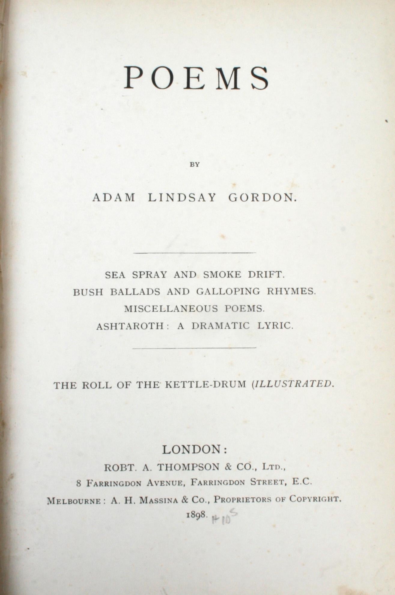 Poems by Adam Lindsay Gordon, 1898 In Good Condition In valatie, NY