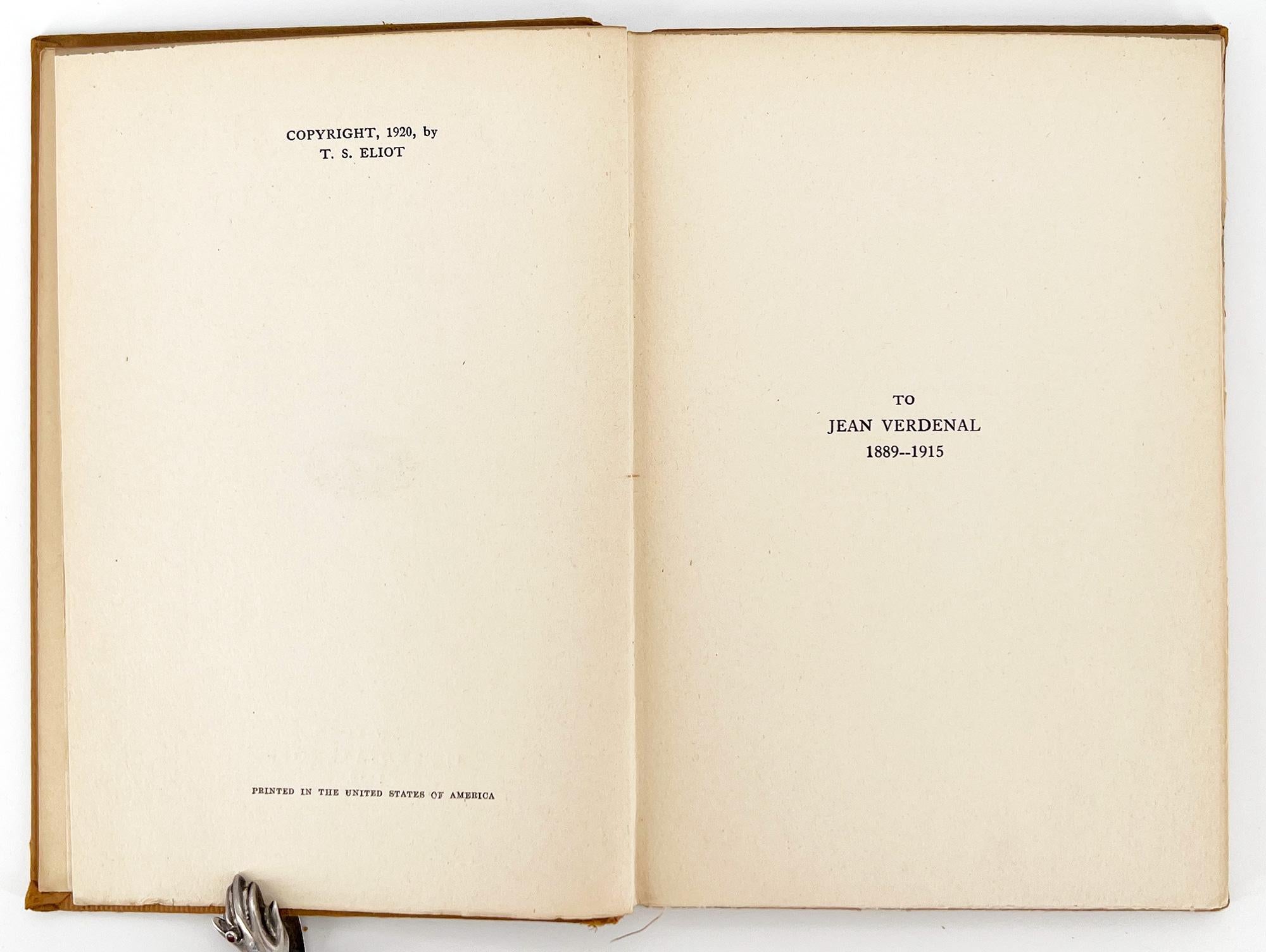 Américain Poèmes de T. S. Eliot - Première édition américaine, 1920 en vente