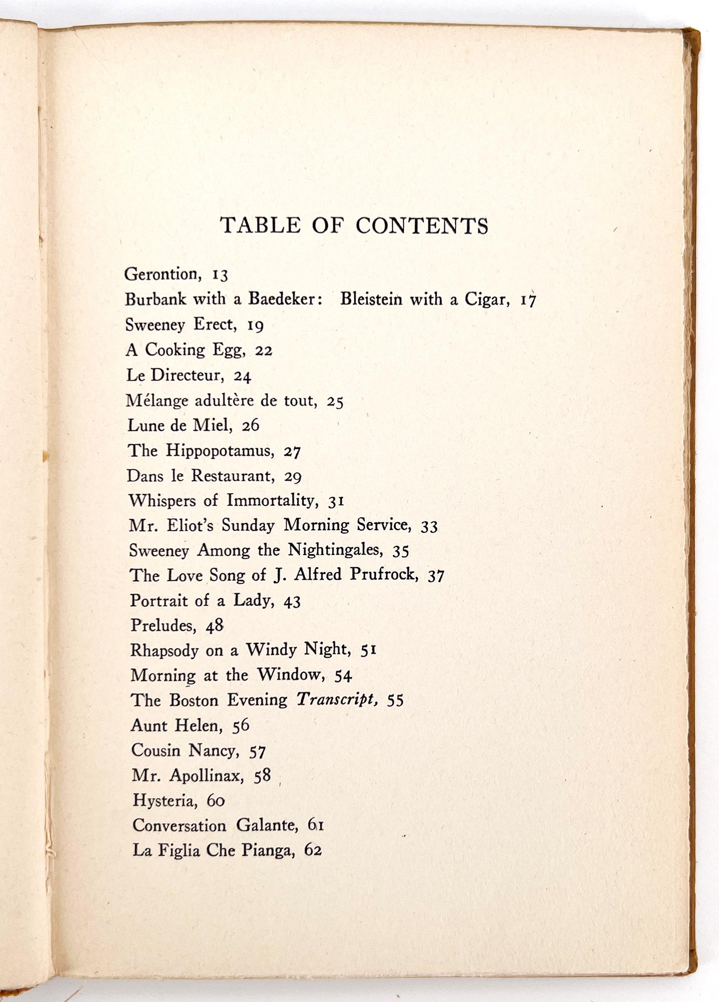20ième siècle Poèmes de T. S. Eliot - Première édition américaine, 1920 en vente