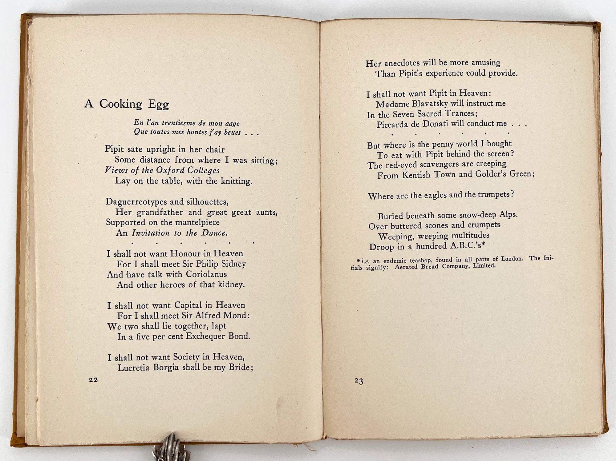 Papier Poèmes de T. S. Eliot - Première édition américaine, 1920 en vente