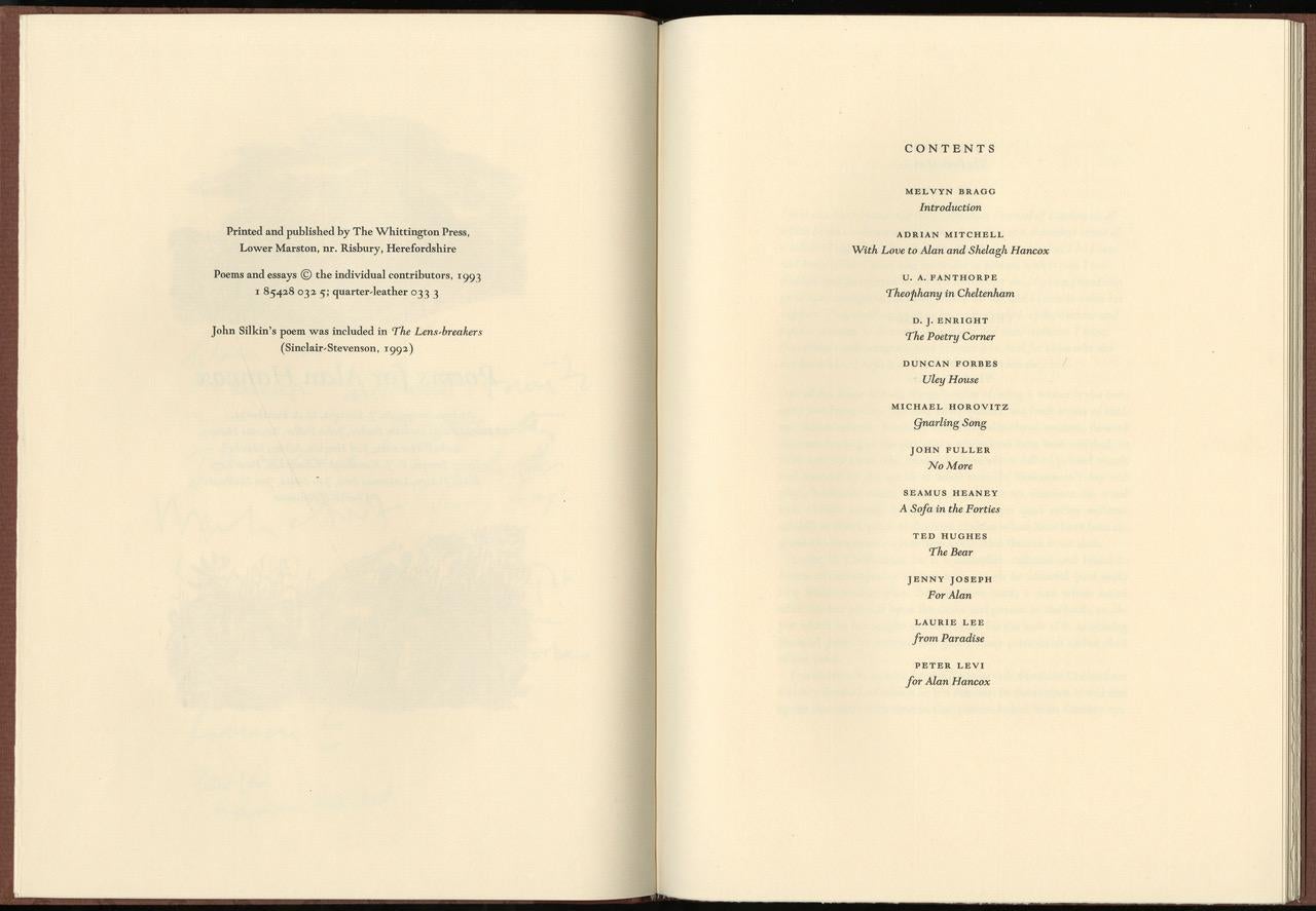 20ième siècle Poèmes d'Alan Hancox pour Whittington Press, édition limitée en vente