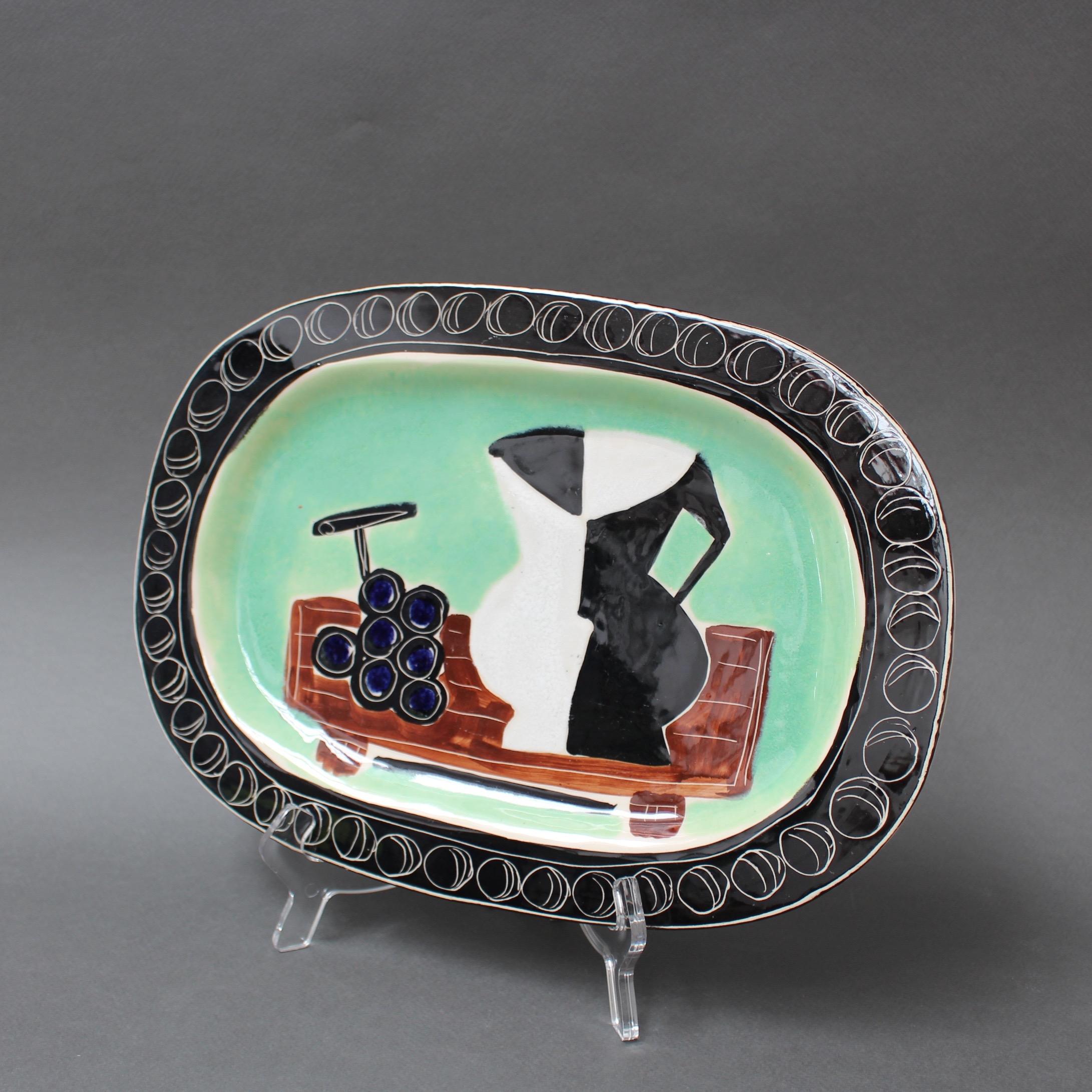 Mid-Century Modern Poet-Laval Decorative Ceramic Platter by Jacques Pouchain, France circa 1950s