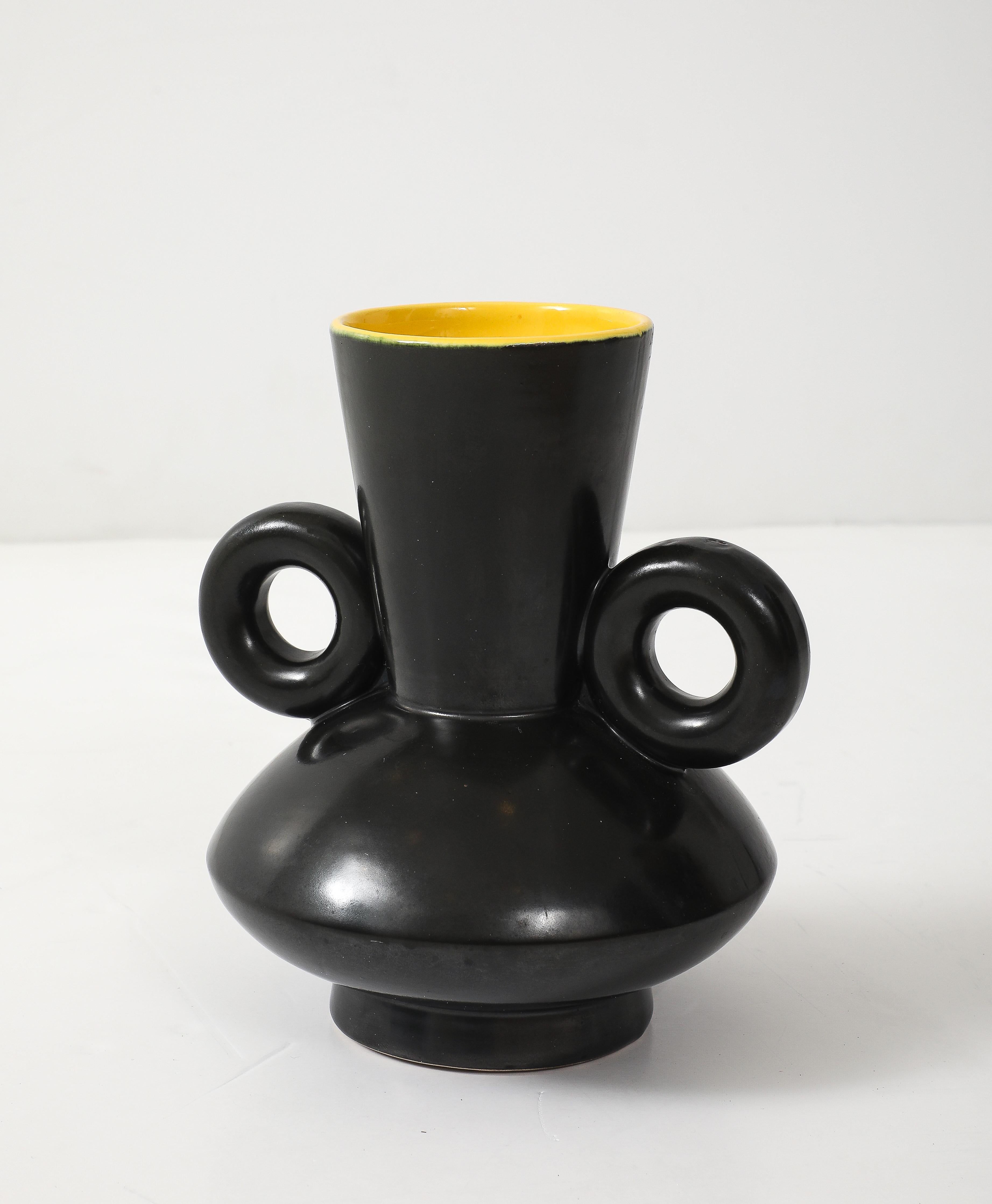 Mid-Century Modern Poet Laval Matte Black Glazed Vase For Sale