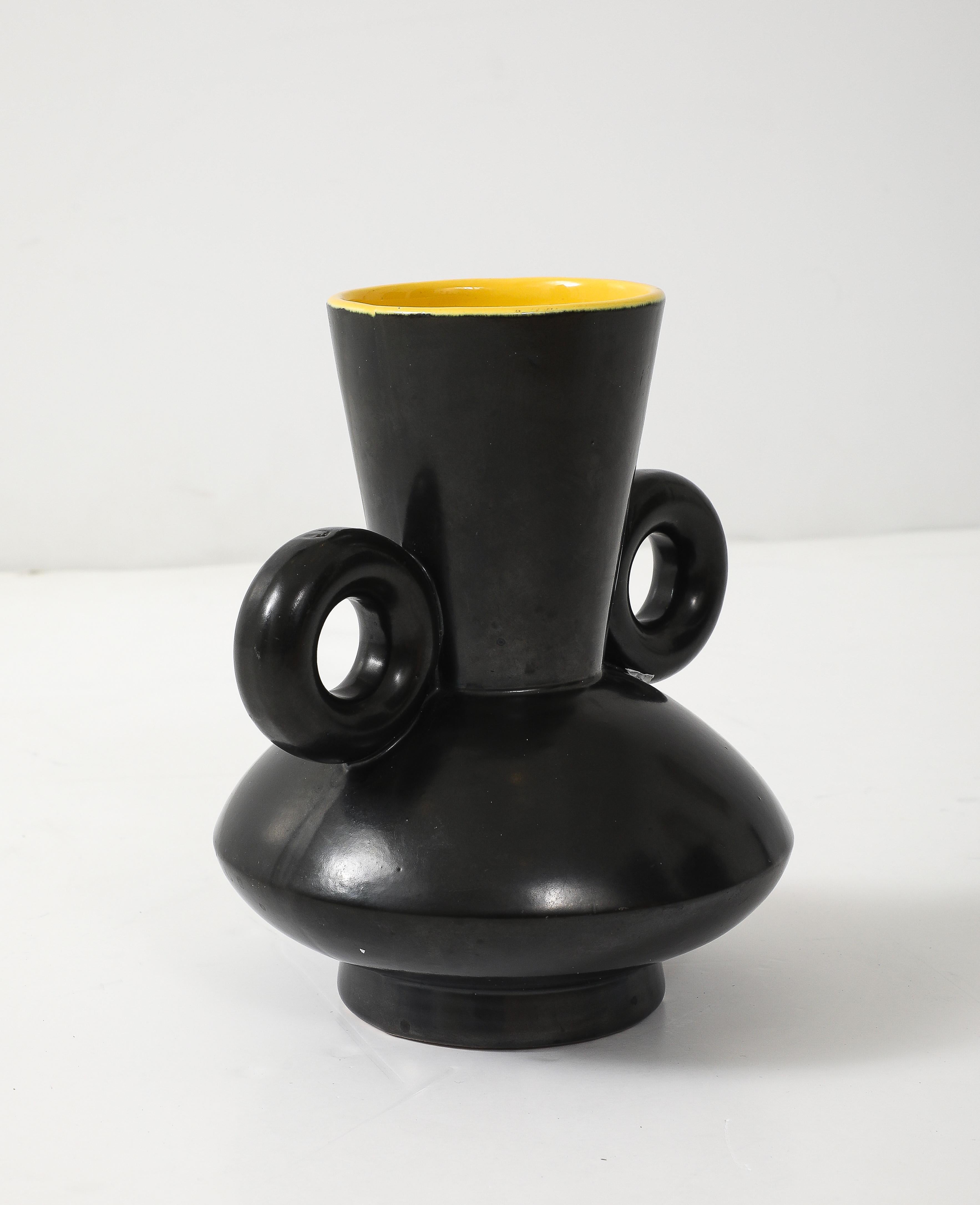 French Poet Laval Matte Black Glazed Vase For Sale