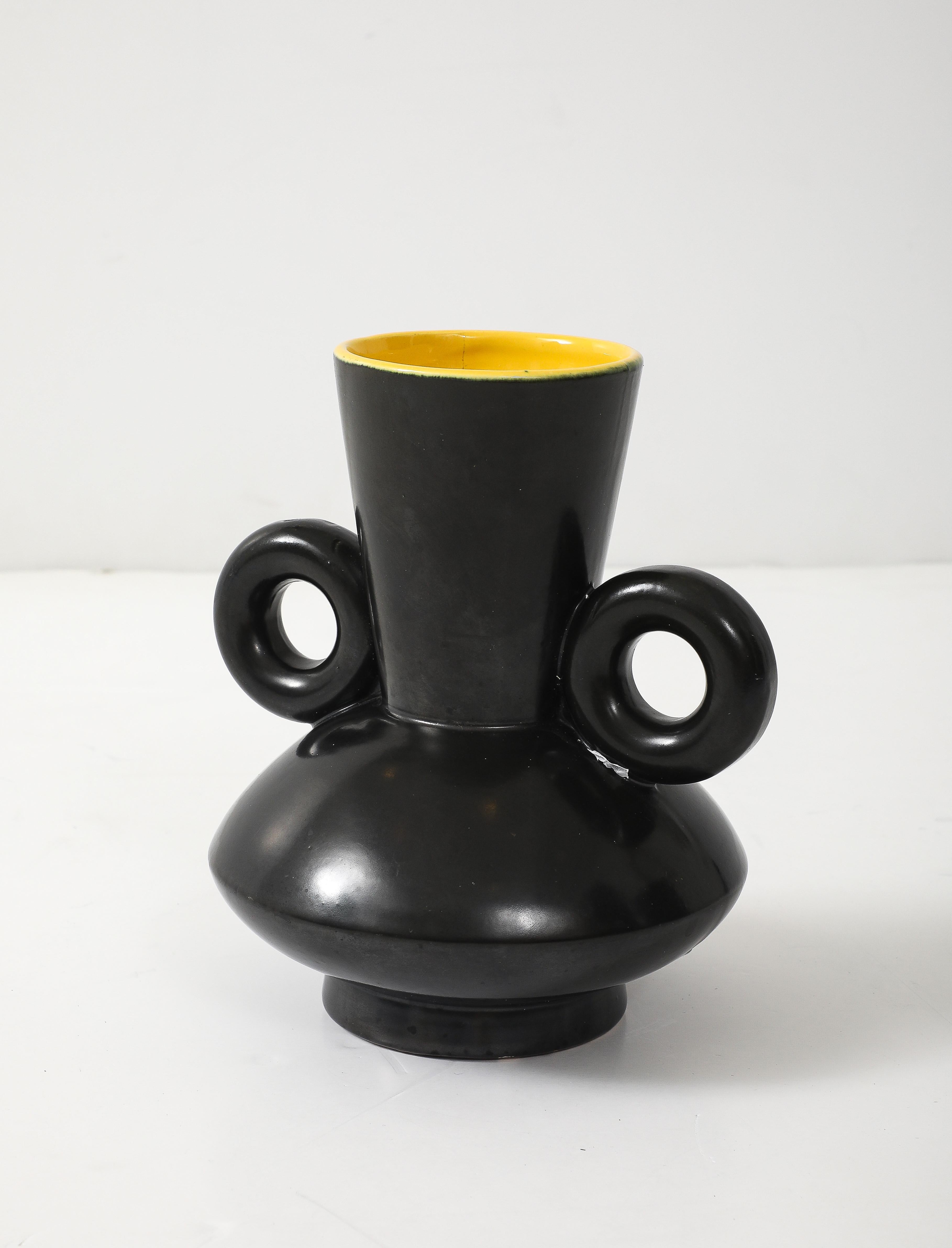 20th Century Poet Laval Matte Black Glazed Vase For Sale