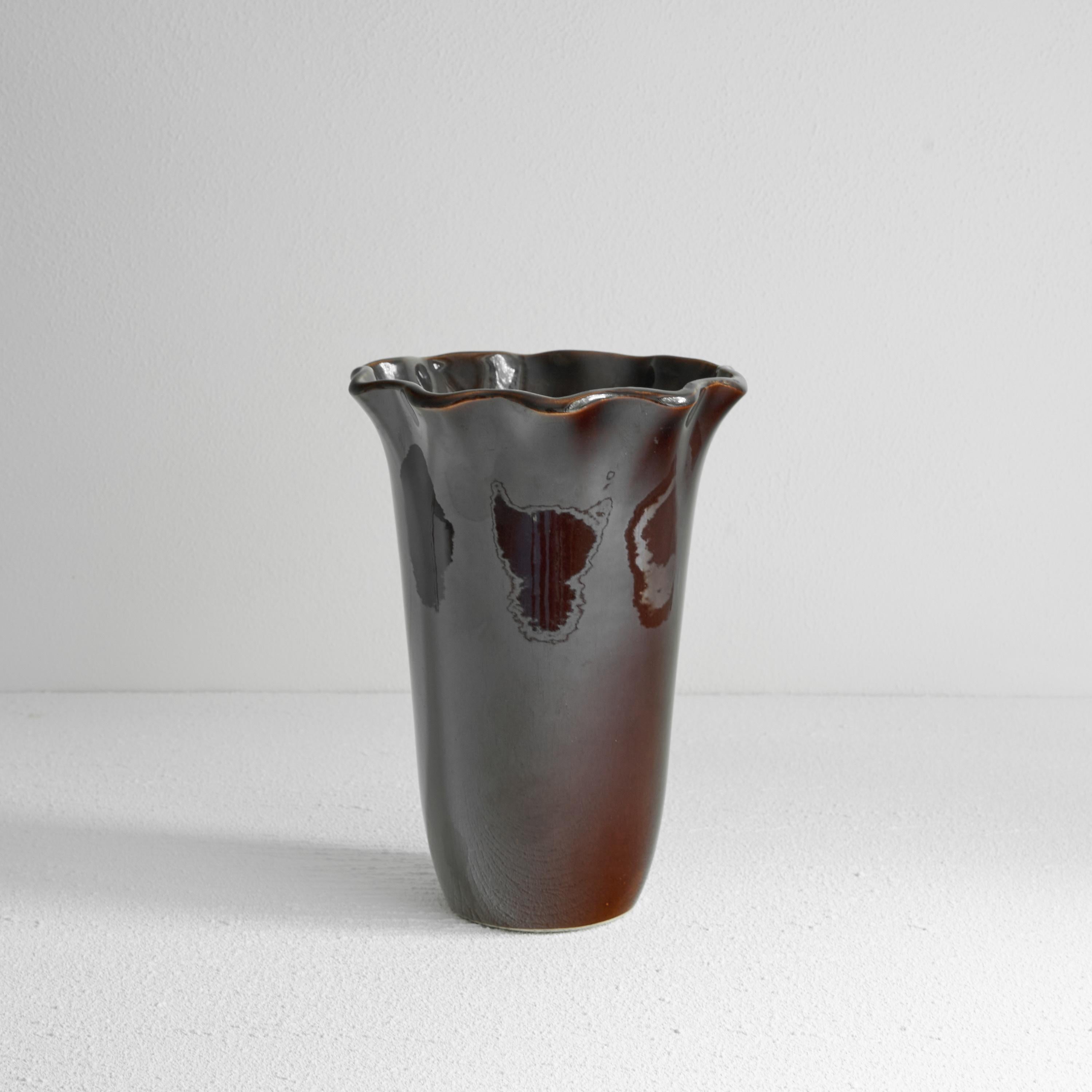 Hand-Crafted Poët-Laval ‘Ondulé’ Glazed Pottery Vase 1960s For Sale