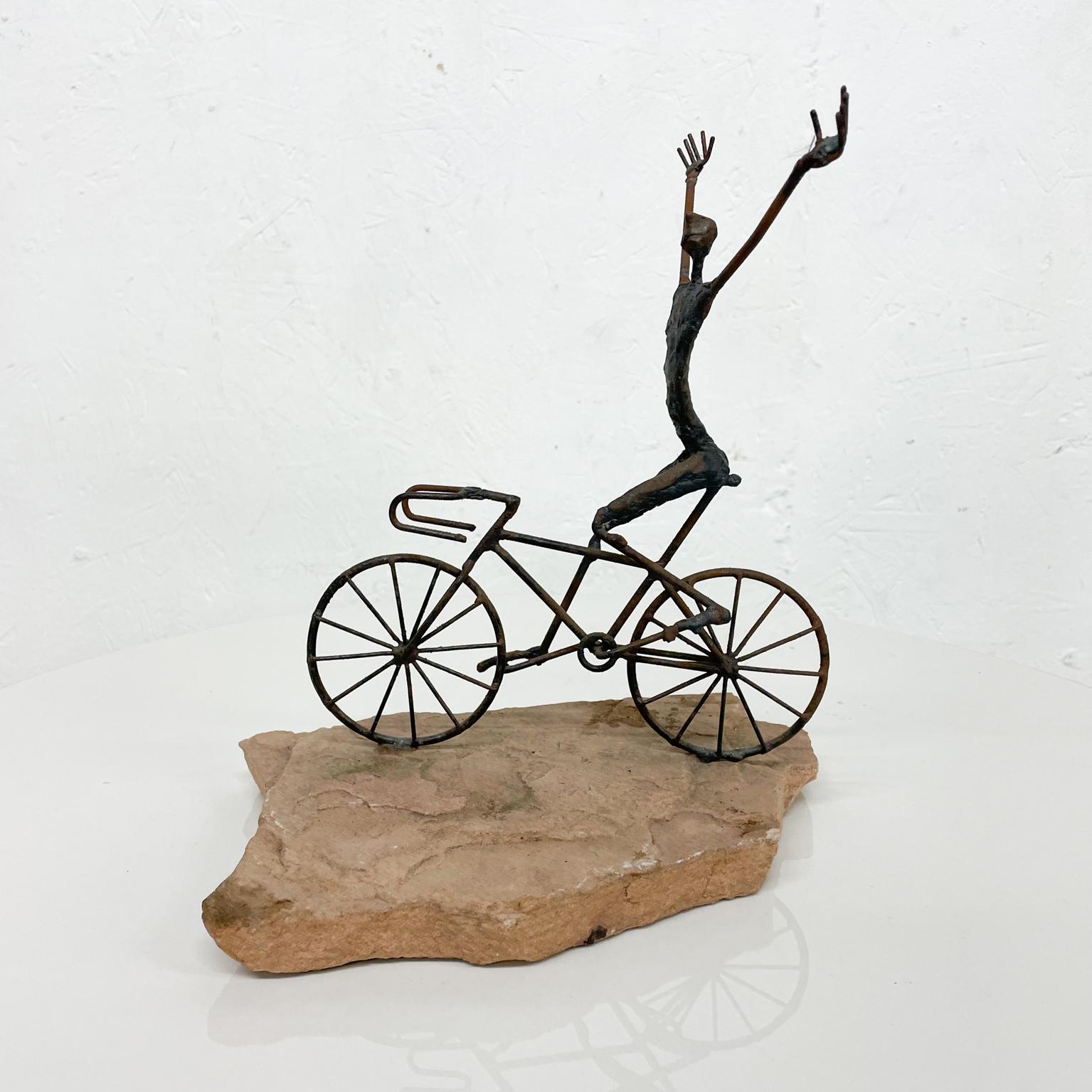Mid-Century Modern Bicycle Art Metal Sculpture on Stone in the Style of Jack Boyd 1970s