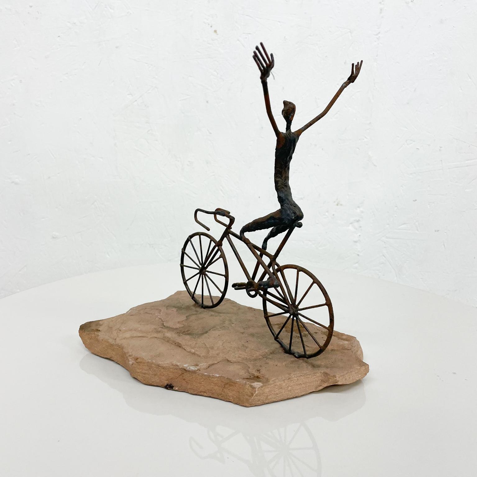 Bicycle Art Metal Sculpture on Stone in the Style of Jack Boyd 1970s In Good Condition In Chula Vista, CA