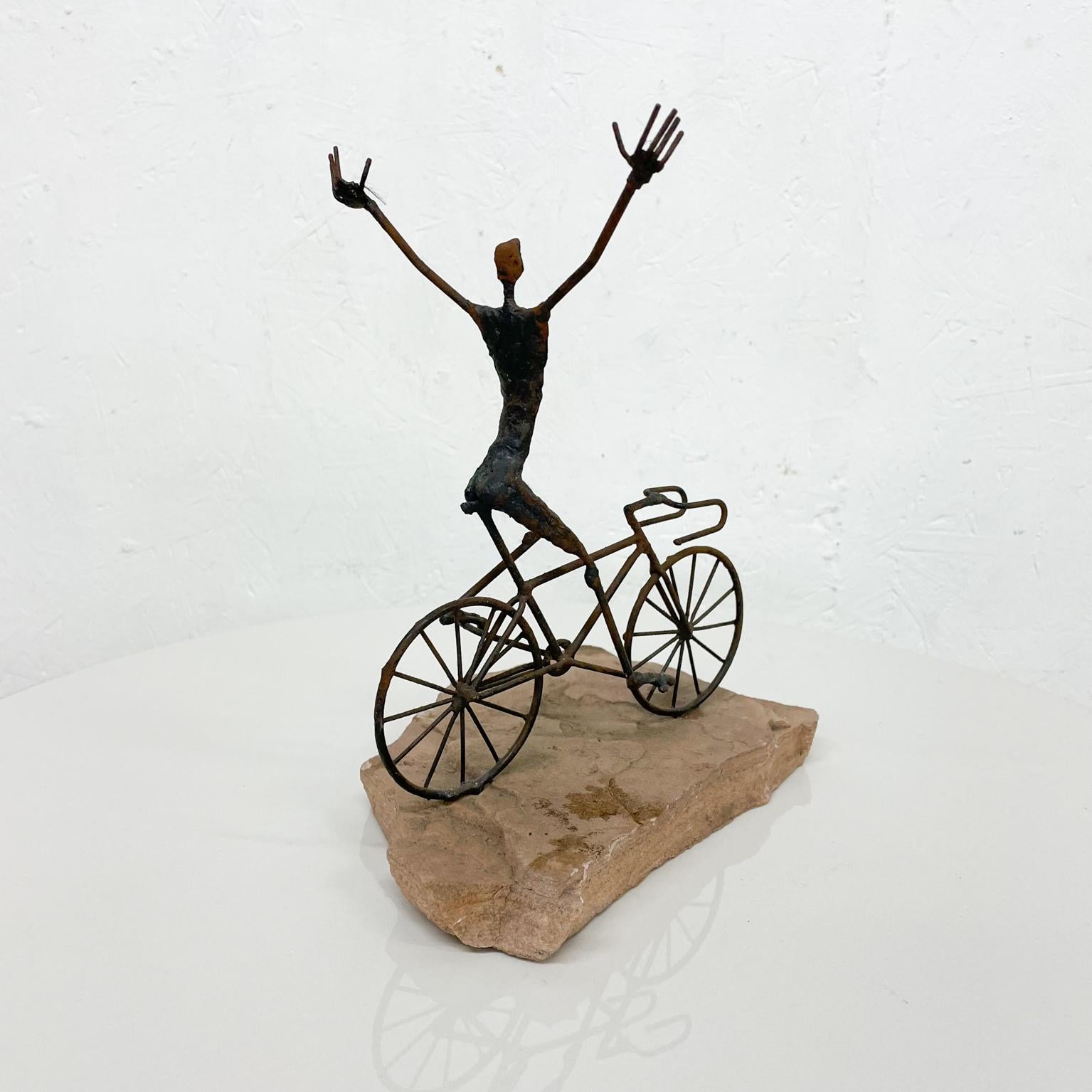 Bicycle Art Metal Sculpture on Stone in the Style of Jack Boyd 1970s 1