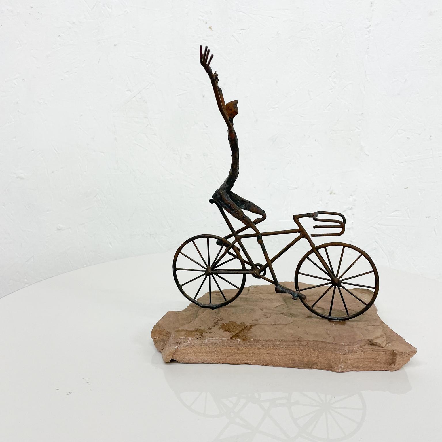 Bicycle Art Metal Sculpture on Stone in the Style of Jack Boyd 1970s 2