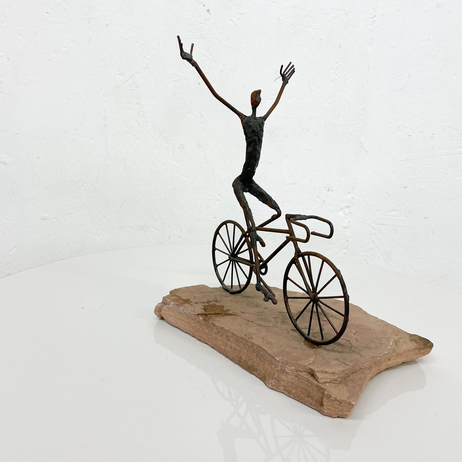 Bicycle Art Metal Sculpture on Stone in the Style of Jack Boyd 1970s 3