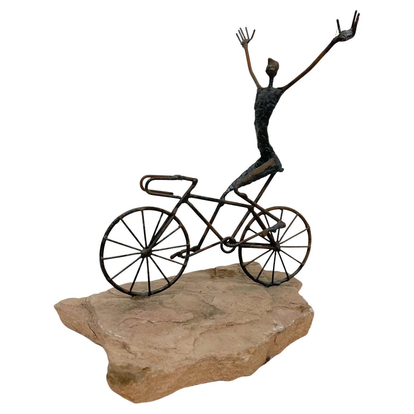 Bicycle Art Metal Sculpture on Stone in the Style of Jack Boyd 1970s