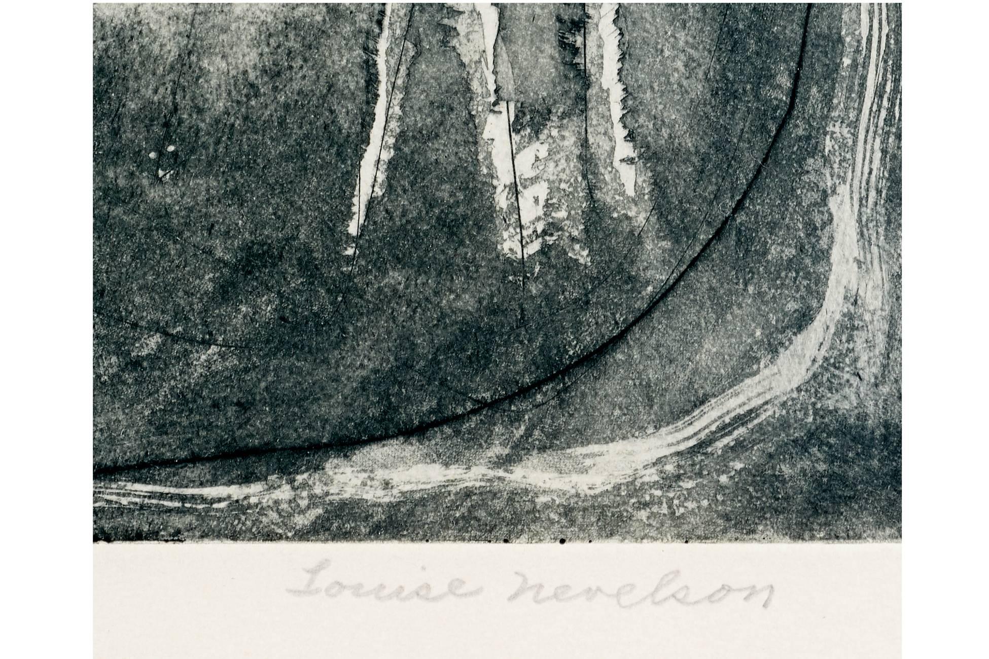 20th Century Louise Nevelson, Limited Edition Poetic Black and Grey Etching with Aquatint For Sale