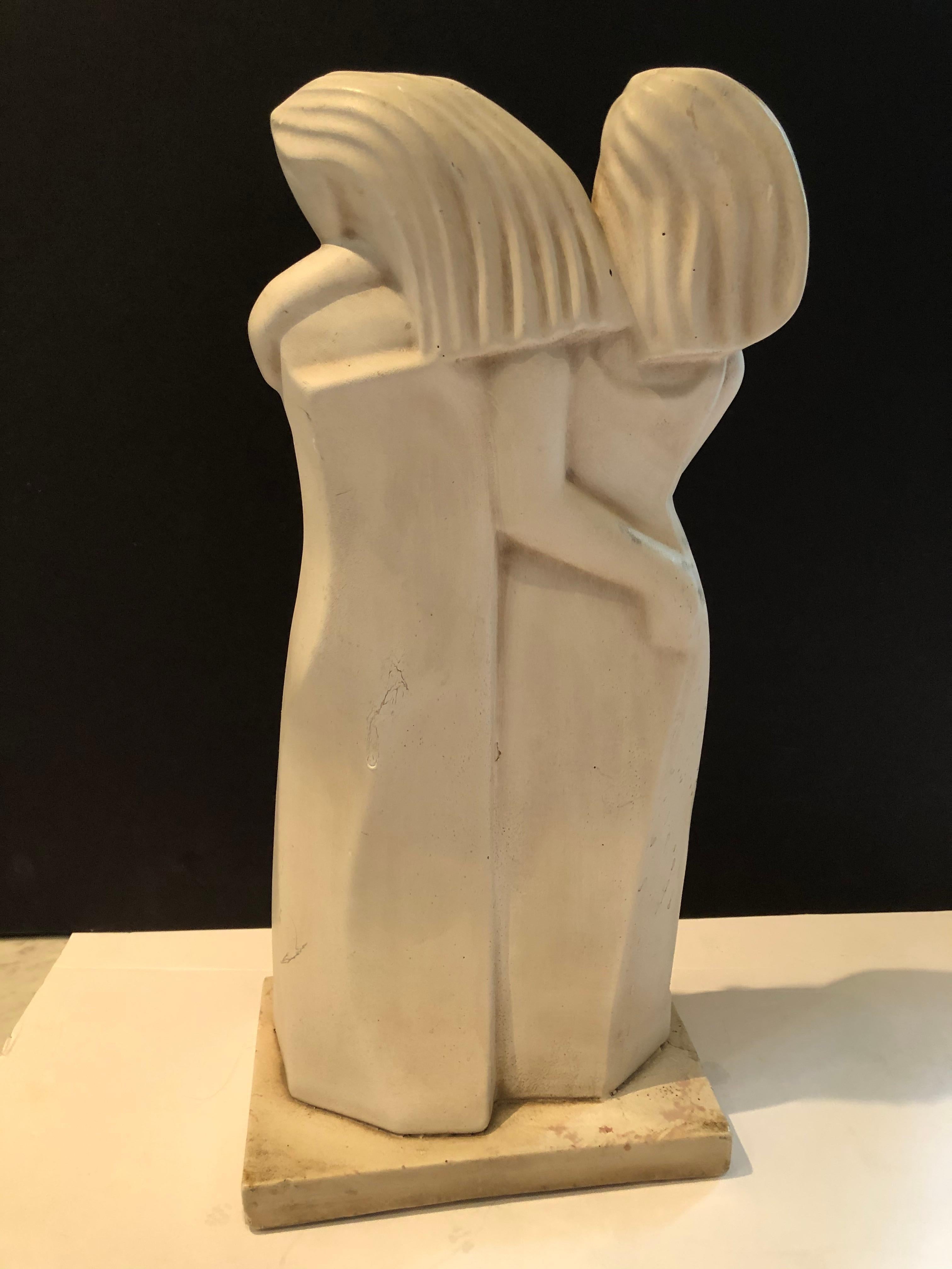 North American Poetic Vintage Tall Art Deco Abstract Sculpture of Two Women For Sale