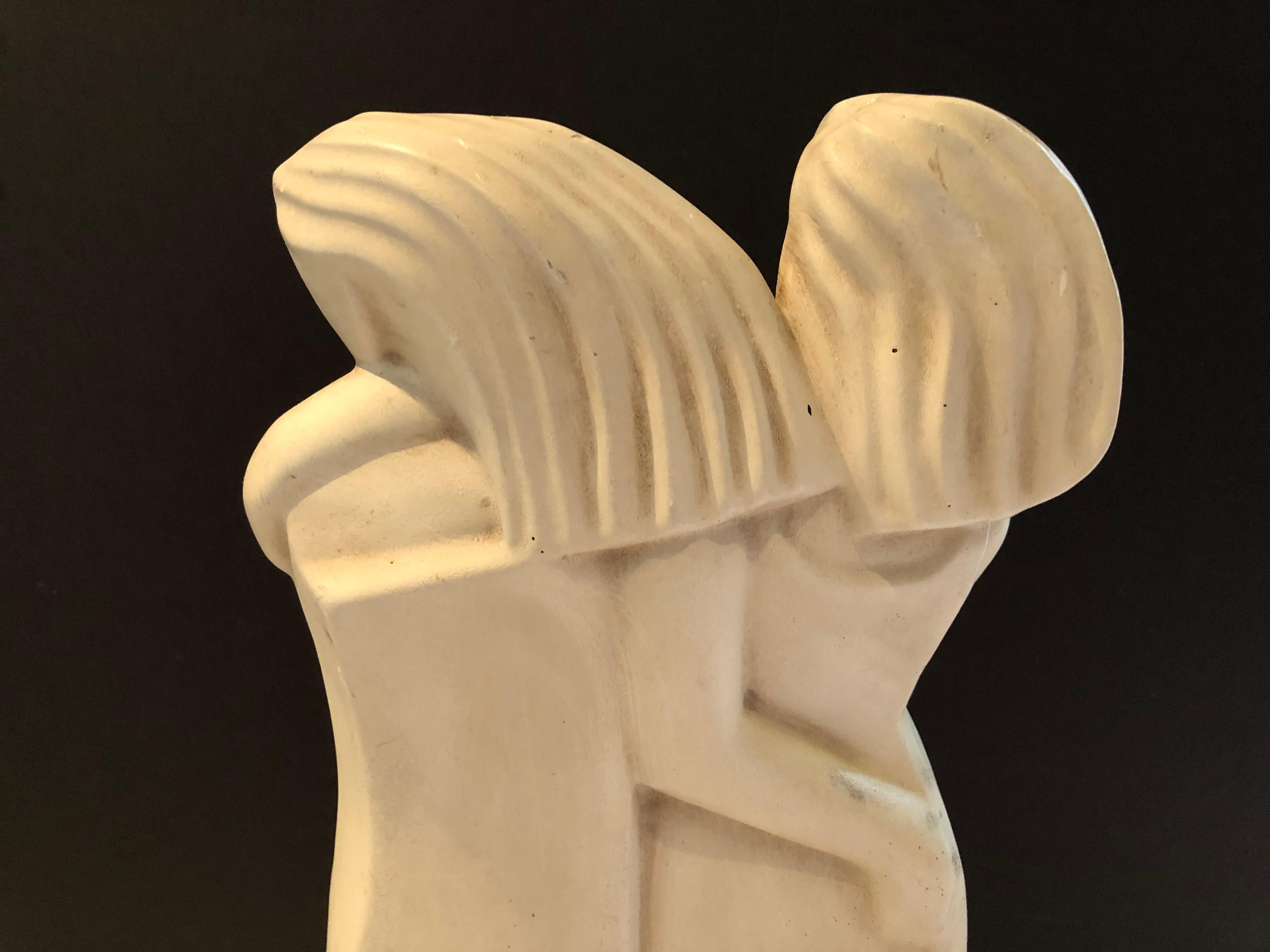 Poetic Vintage Tall Art Deco Abstract Sculpture of Two Women In Good Condition For Sale In Hopewell, NJ