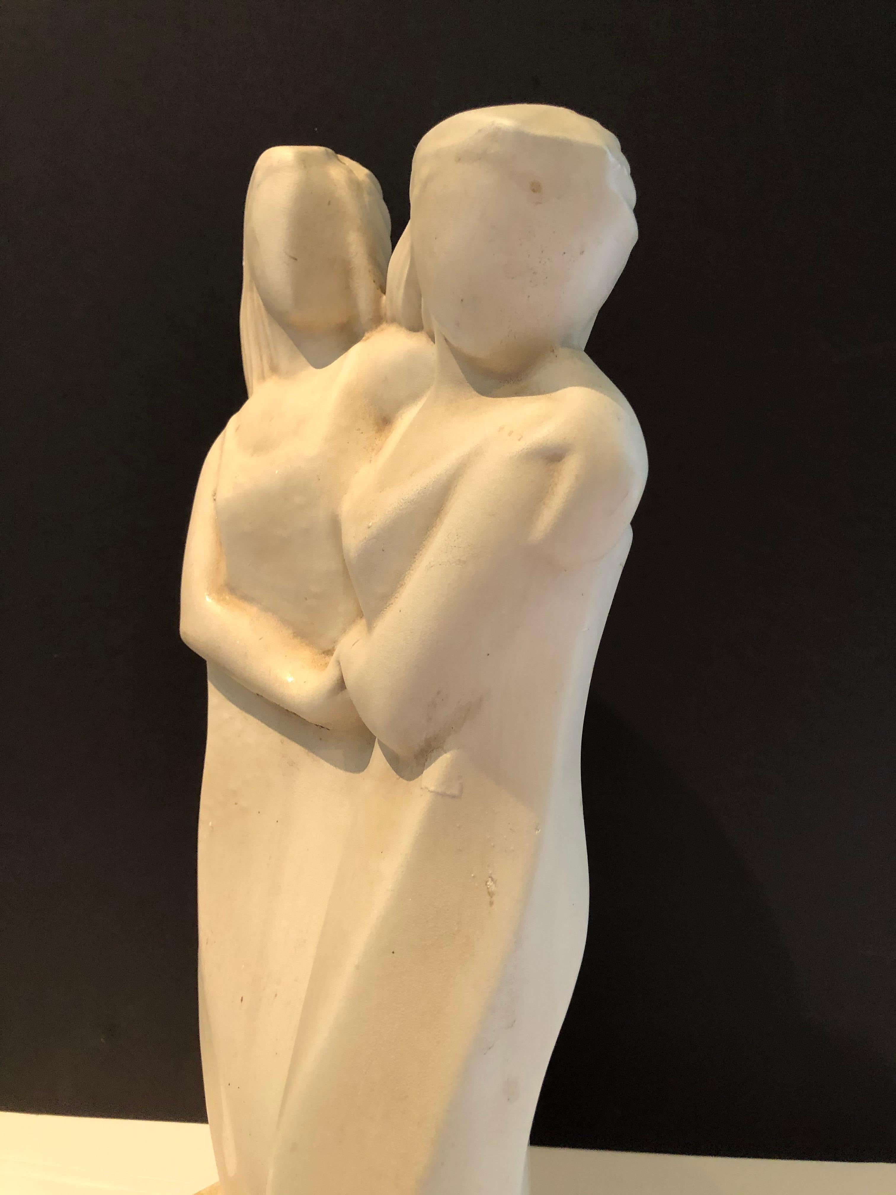 Late 20th Century Poetic Vintage Tall Art Deco Abstract Sculpture of Two Women For Sale
