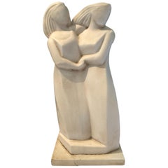 Poetic Vintage Tall Art Deco Abstract Sculpture of Two Women