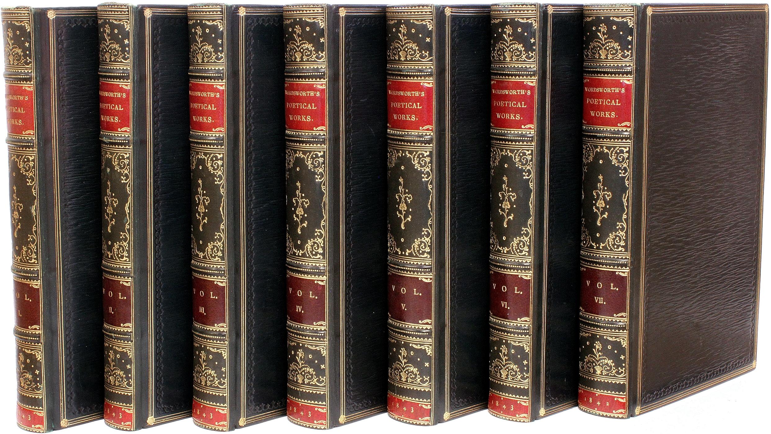 AUTEUR : WORDSWORTH, William. 

TITRE : Les œuvres poétiques de William Wordsworth.

ÉDITEUR : Londres : Edward Moxon, 1842-3.

DESCRIPTION : NOUVELLE ÉDITION. 7 volumes, 6-7/8