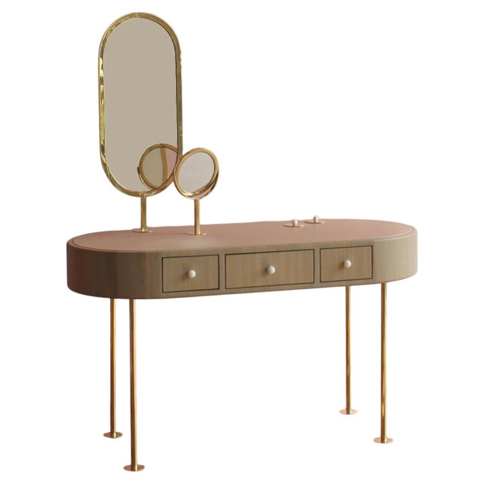 Poetry Dressing Table, European Oak and Italian Leather by AUSTE OST For Sale