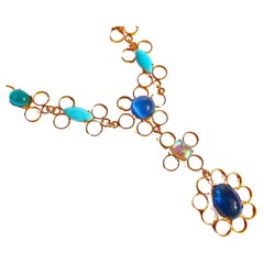 Retro POGGI PARIS Blue Stones Necklace from 1980s