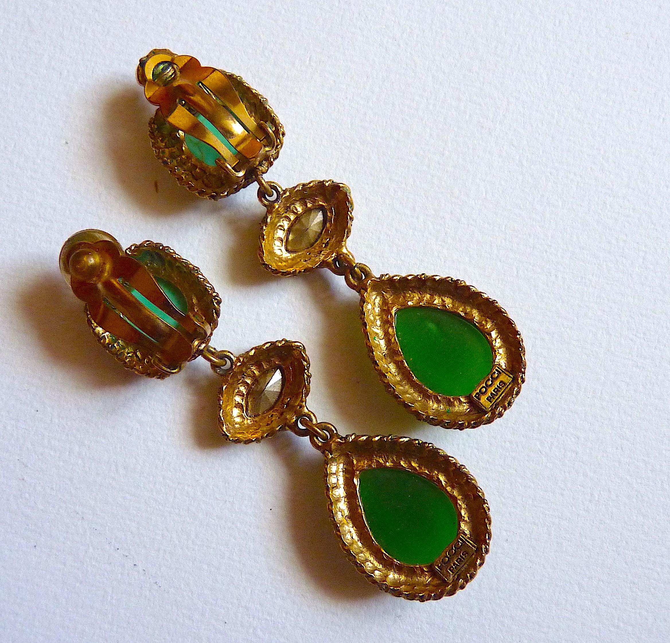 Women's POGGI PARIS Long Dangle Poured Glass Clip On Earrings Vintage from the 1980's  For Sale