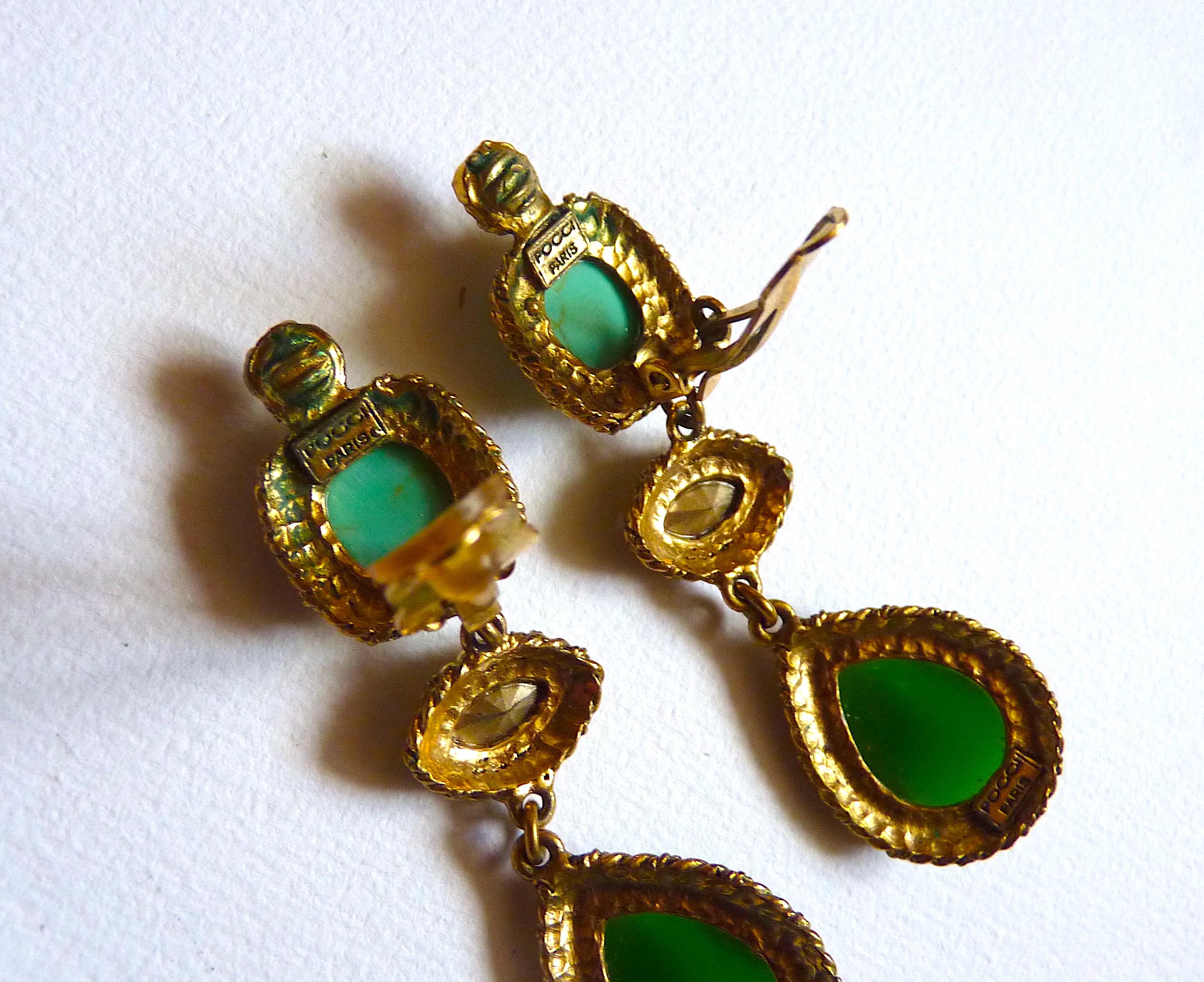 POGGI PARIS Long Dangle Poured Glass Clip On Earrings Vintage from the 1980's  For Sale 1