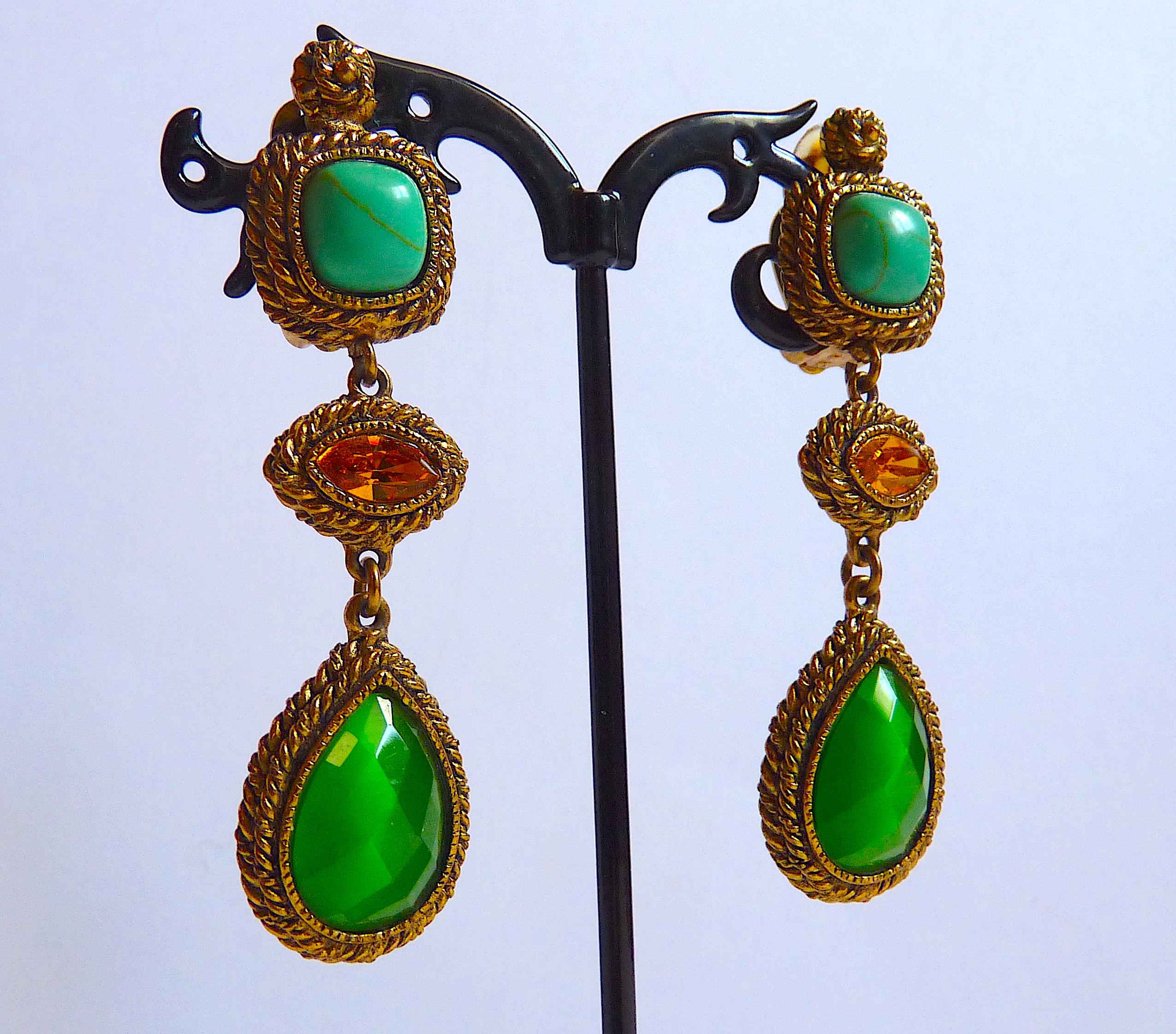 POGGI PARIS Long Dangle Poured Glass Clip On Earrings Vintage from the 1980's  For Sale 2