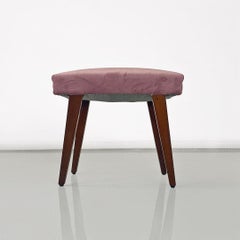 Italian mid-century modern wooden and pink velvet footstool or pouf, 1960s