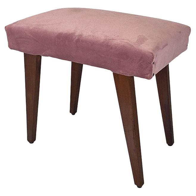 Italian modern antique footstool or pouf, wood and pink velvet, ca. 1960. For Sale