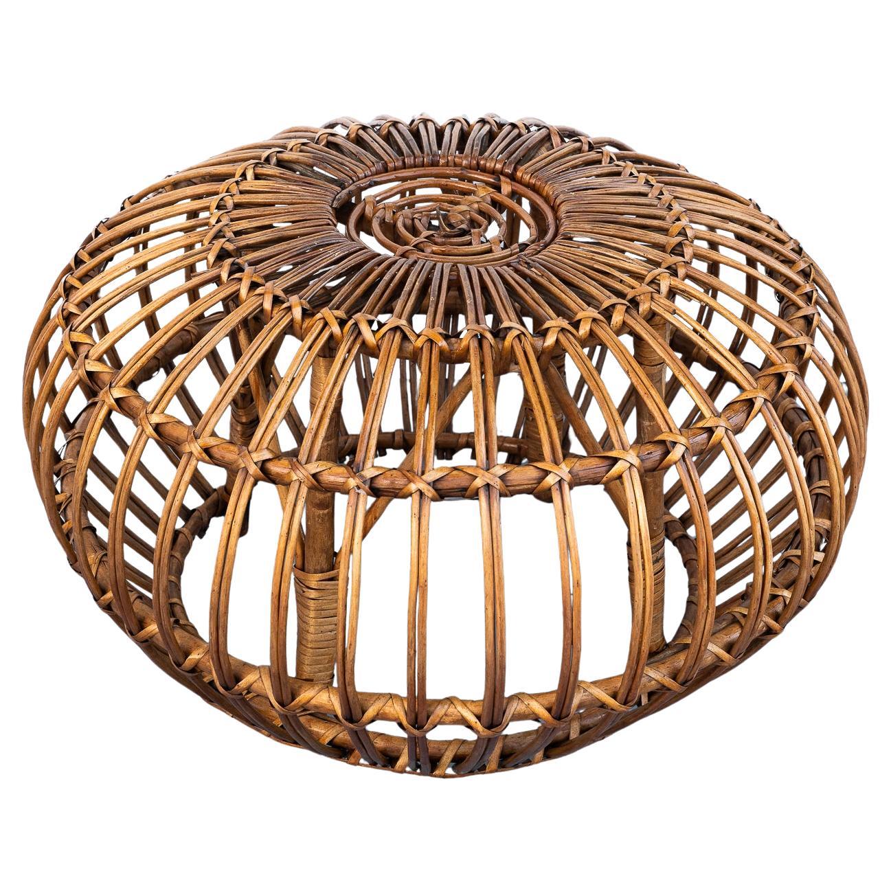 Vintage rattan footstool by Franco Albini, 1970s