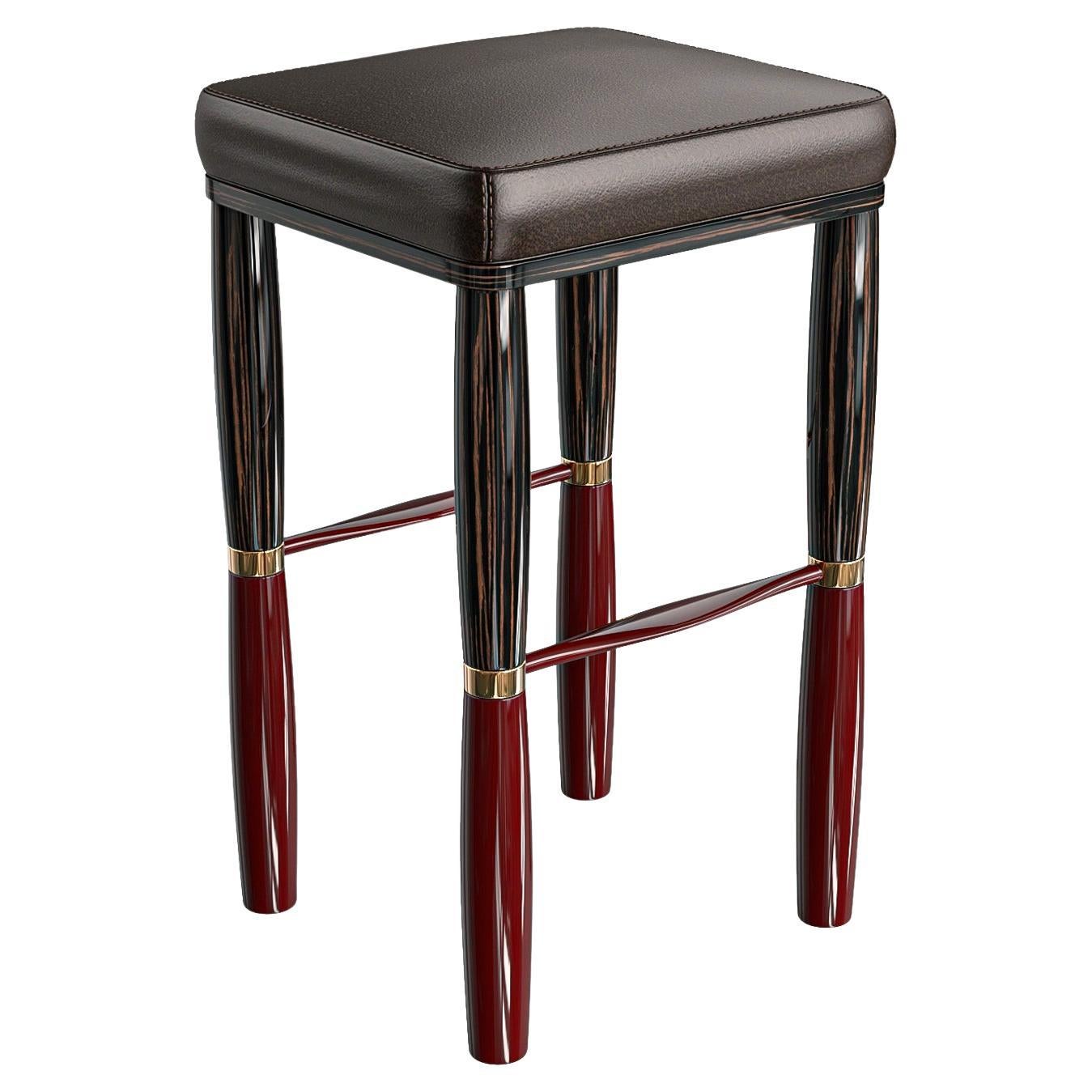 "Poggio" Bar Stool with Bronze Details, Hand Crafted, Istanbul For Sale