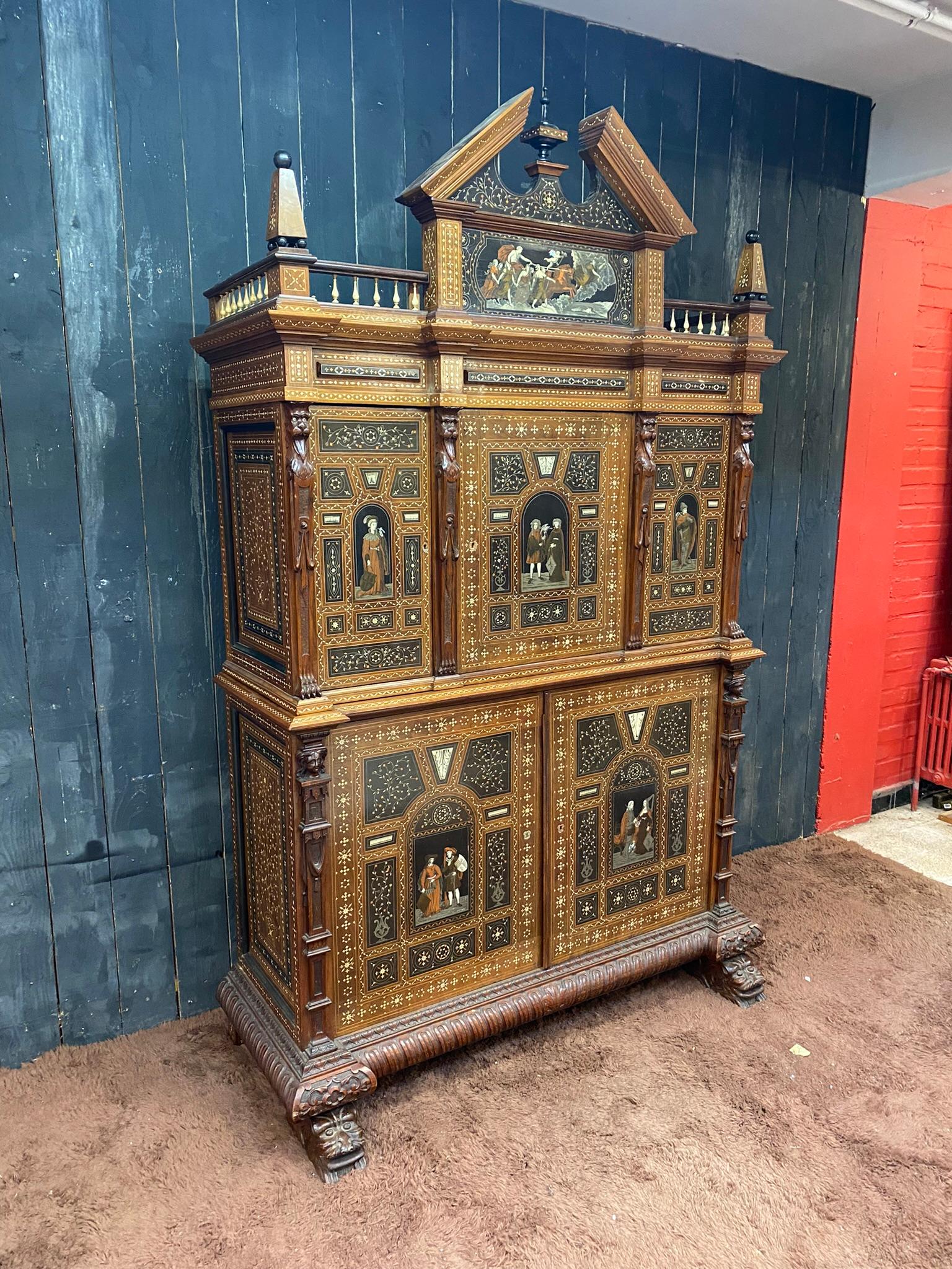 Baroque Pogliani, Cabinet in Two Parts, Inlaid and Inlaid with Ebony For Sale
