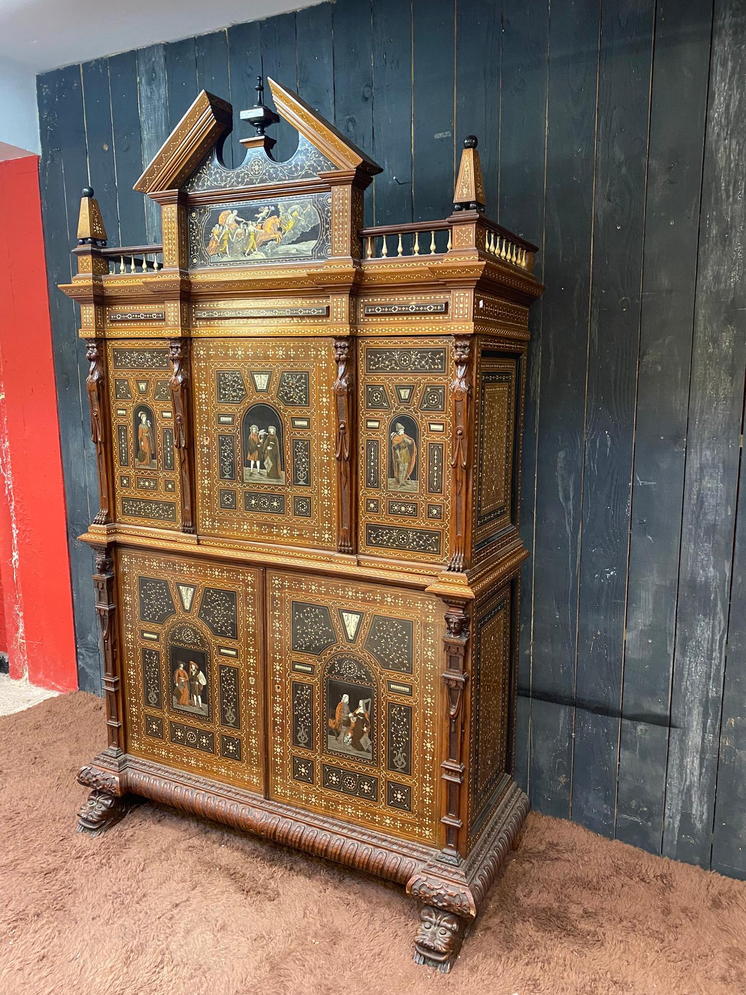 Italian Pogliani, Cabinet in Two Parts, Inlaid and Inlaid with Ebony For Sale