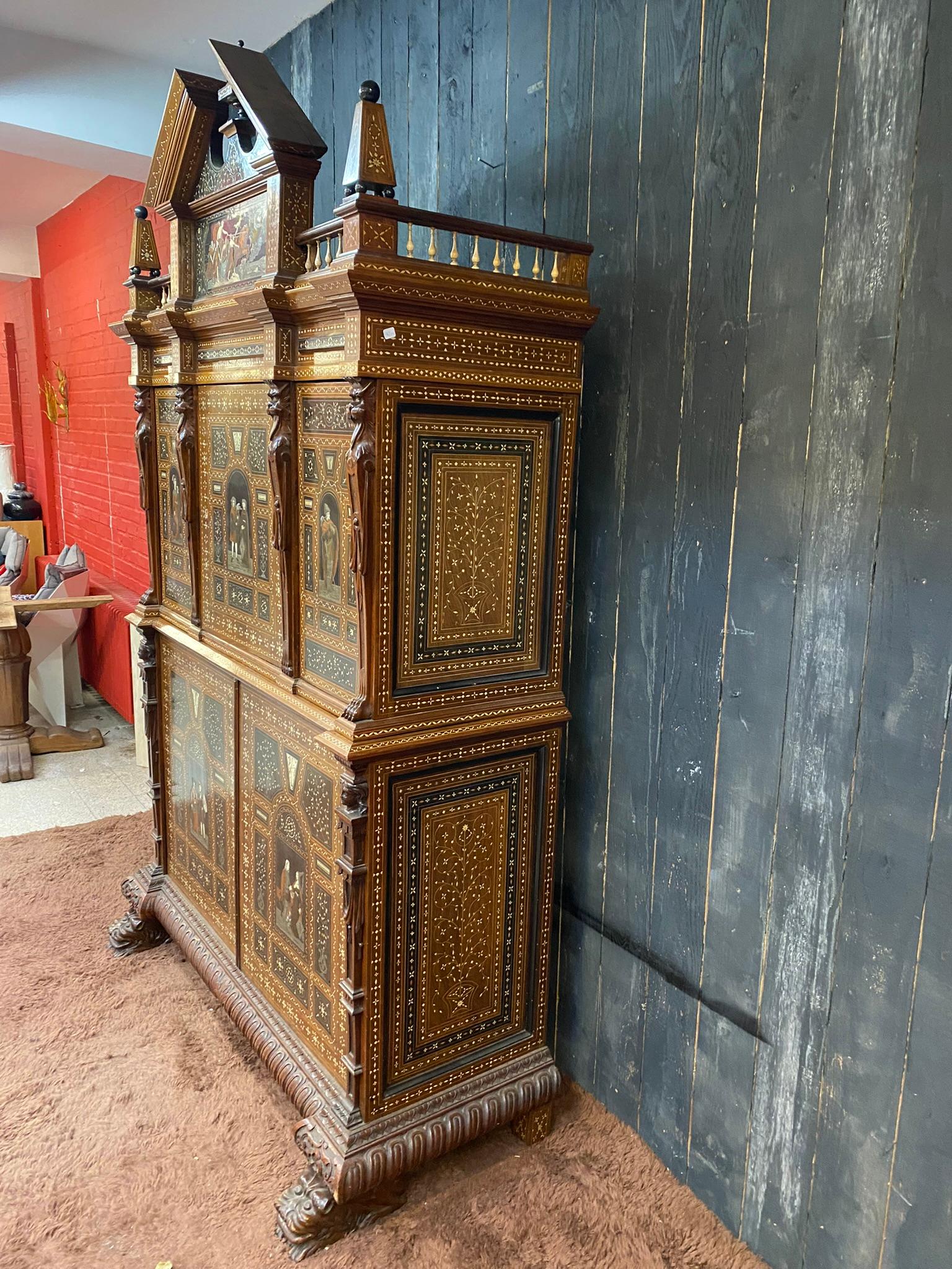 Marquetry Pogliani, Cabinet in Two Parts, Inlaid and Inlaid with Ebony For Sale