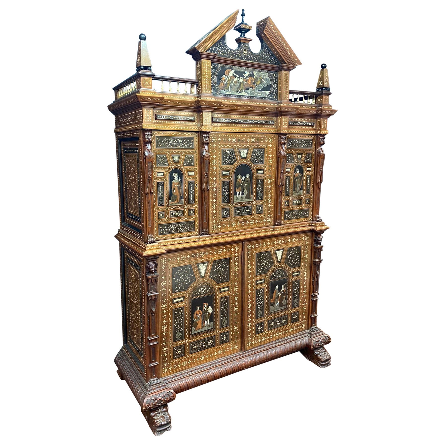 Pogliani, Cabinet in Two Parts, Inlaid and Inlaid with Ebony