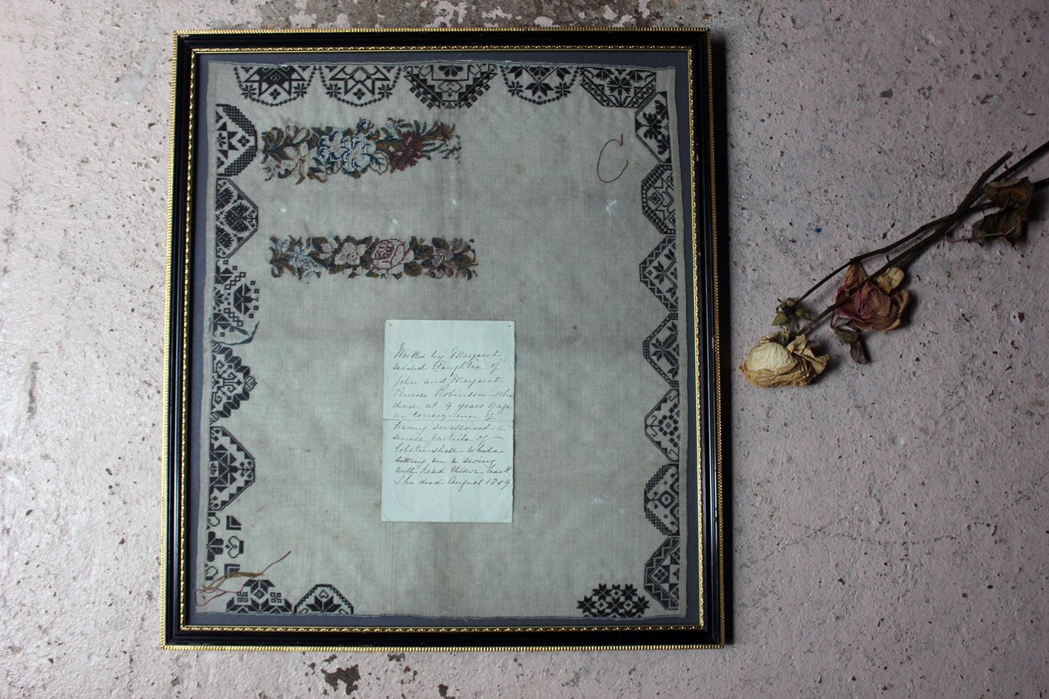 Poignant George III Period Unfinished Sampler by Margaret Penrose Robinson 1809 4