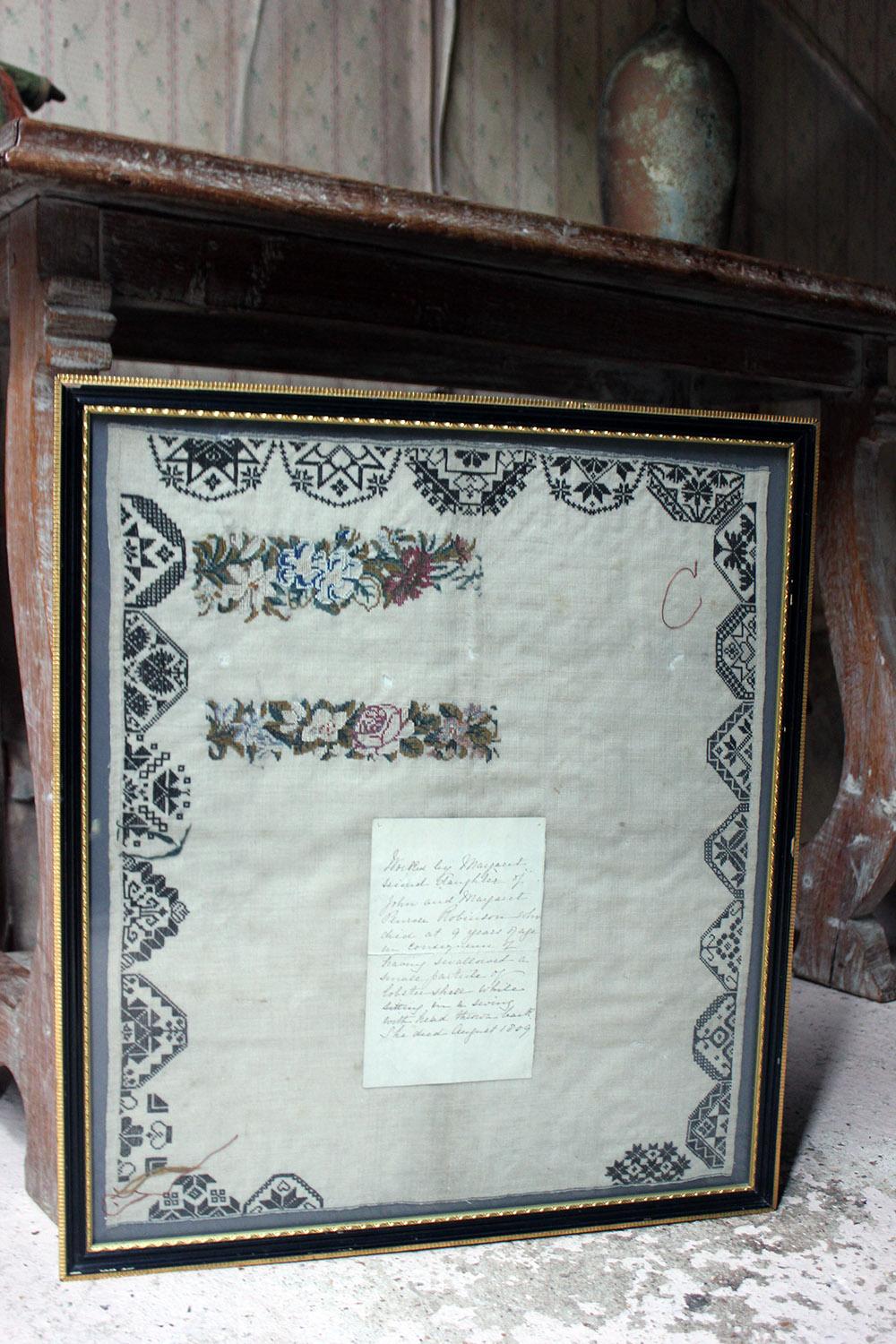 Poignant George III Period Unfinished Sampler by Margaret Penrose Robinson 1809 6