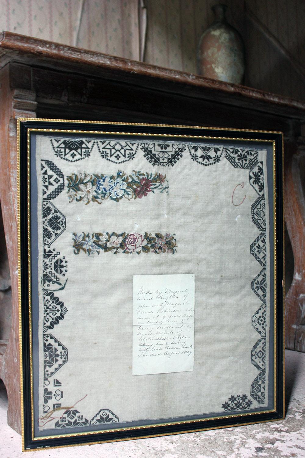 Poignant George III Period Unfinished Sampler by Margaret Penrose Robinson 1809 7