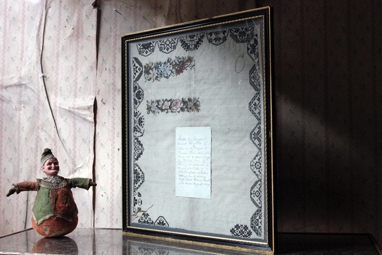 Poignant George III Period Unfinished Sampler by Margaret Penrose Robinson 1809 9