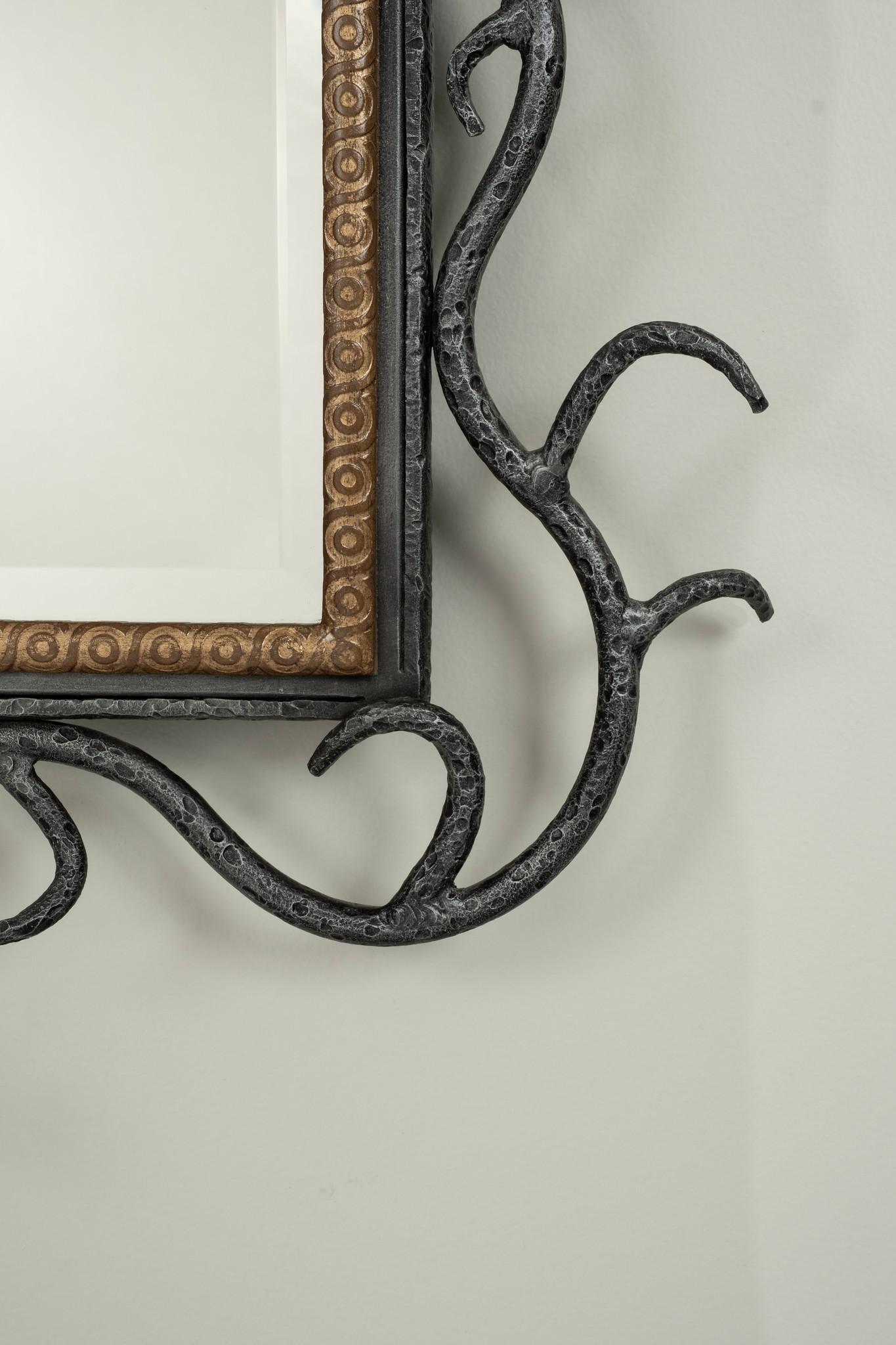 Specchio Branch in stile Poillerat francese in ferro dorato e oro in vendita 4