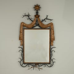 Poillerat Style French Gilt Iron Gold Swag Branch Mirror