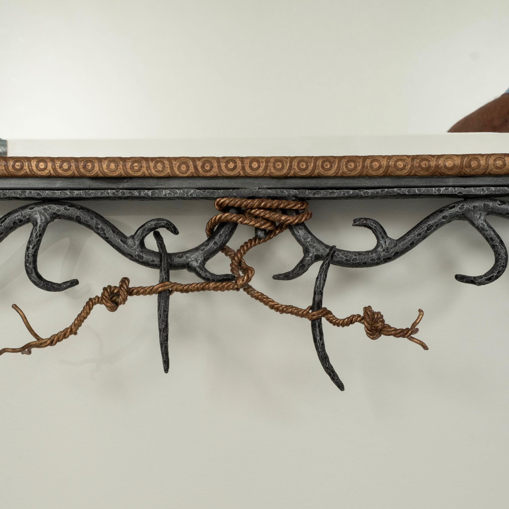 Specchio Branch in stile Poillerat francese in ferro dorato e oro in vendita 2