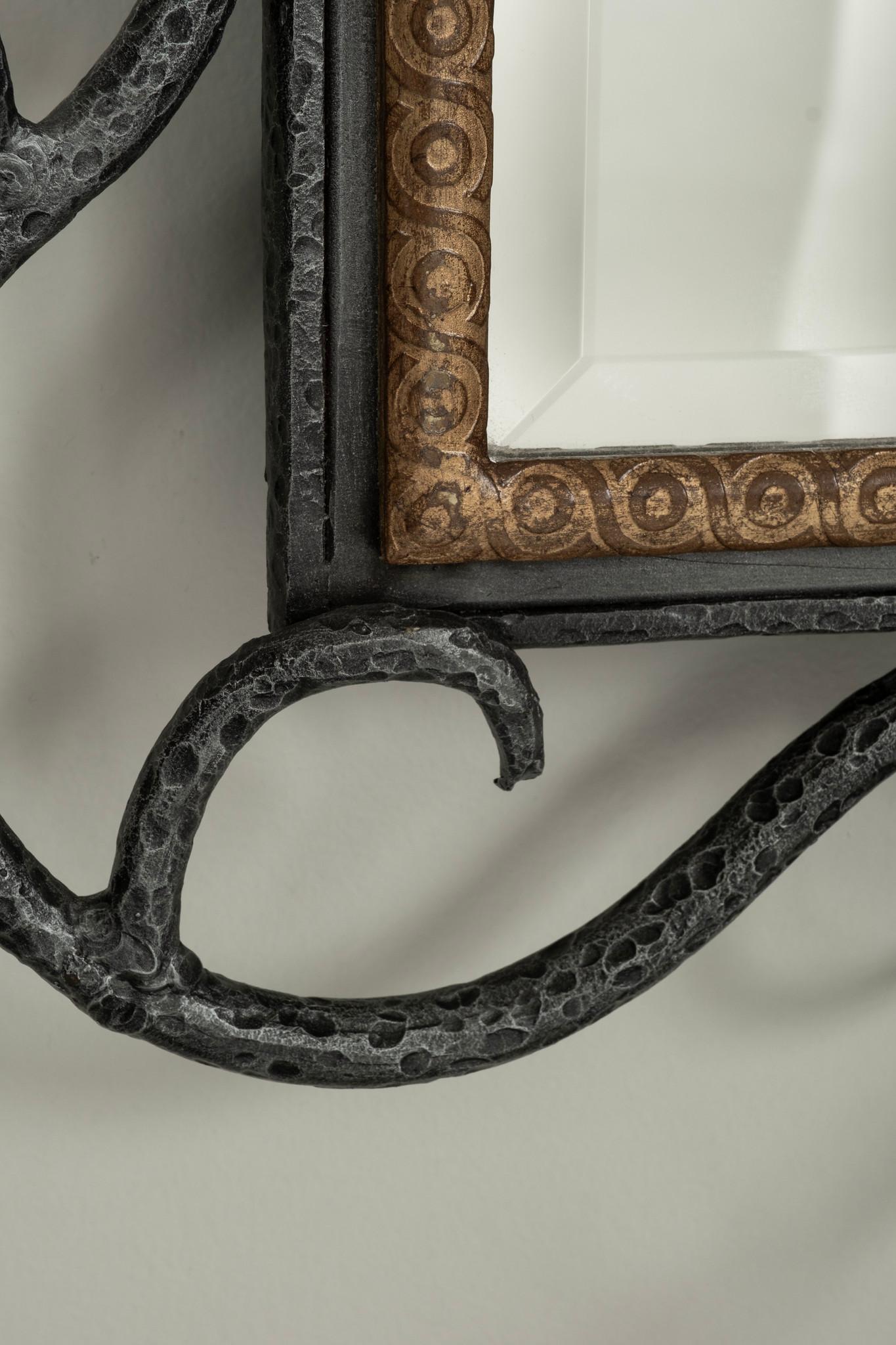 Specchio Branch in stile Poillerat francese in ferro dorato e oro in vendita 3